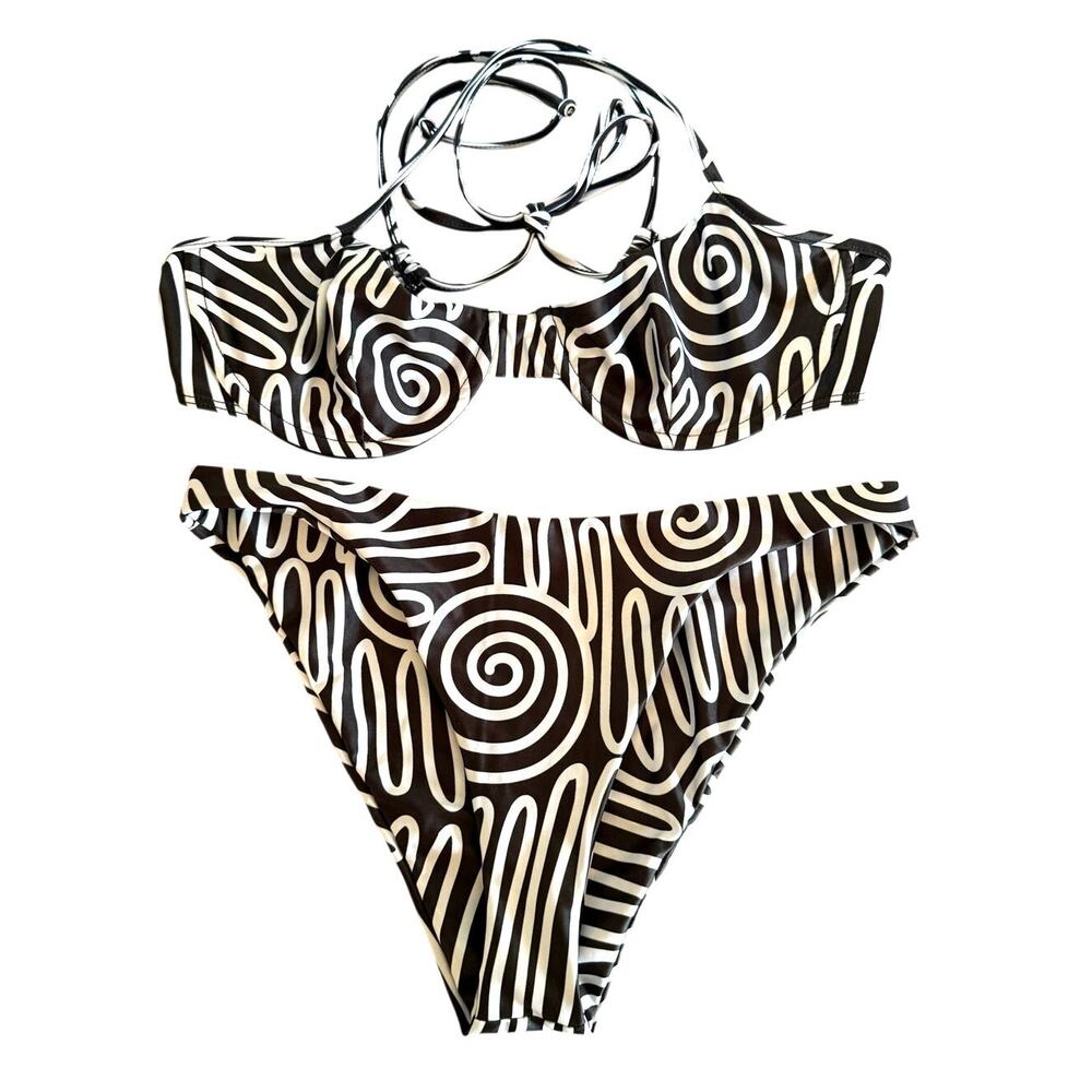 Mara Hoffman Coco Printed Bikini Black & White Size Large NEW Designer